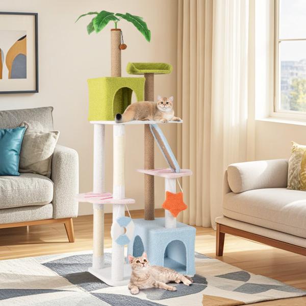 Picture of Costway PV10288CL 71 in. Cat Tree Multi-Level Aesthetic Beach-Themed Kitten Tower - Colorful