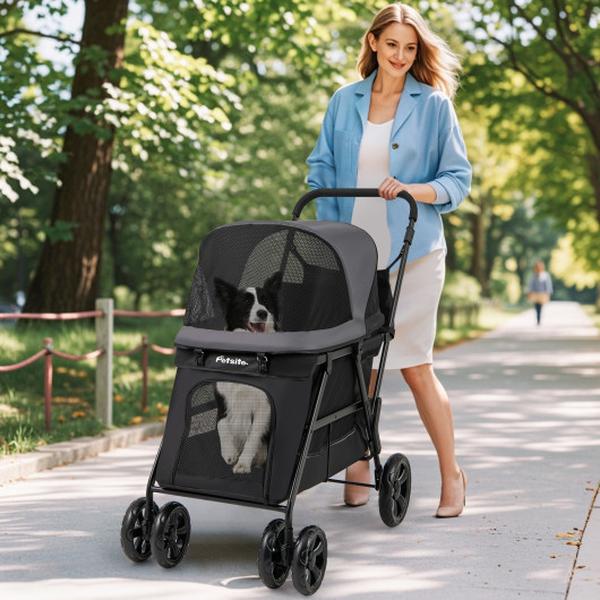 Picture of Costway PW10105BG Dog Stroller with Dual Entry for Medium Small Senior Elderly Dogs - Black