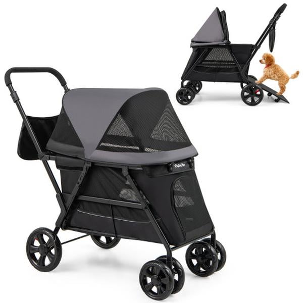 Picture of Costway PW10105BG Dog Stroller with Dual Entry for Medium Small Senior Elderly Dogs - Black