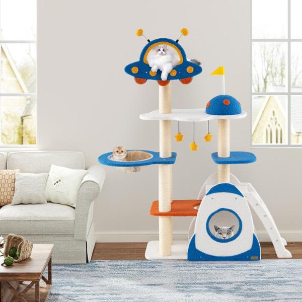 Picture of Costway PV10224BL Space Theme Multi-Level Cat Tower Tree with Sisal Covered Scratching Posts - Multi Color
