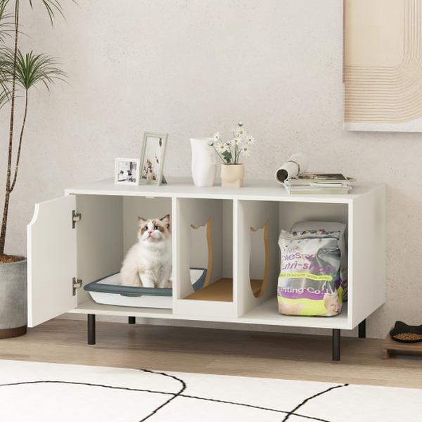 Picture of Costway PV10239WH 40 in. Cat Litter Box Enclosure for 2 Cats Hidden Cat Washroom - White
