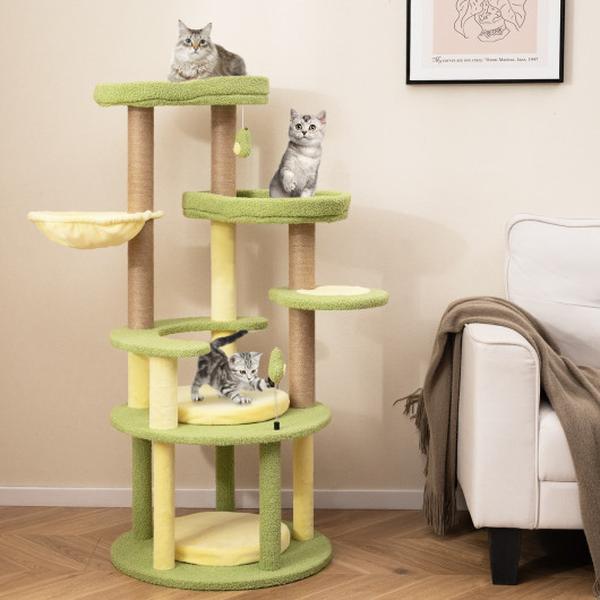 Picture of Costway PV10256GN Multi-Level Avocado Theme Cat Tower Tree with Wide Perch Rotatable Basket - Green