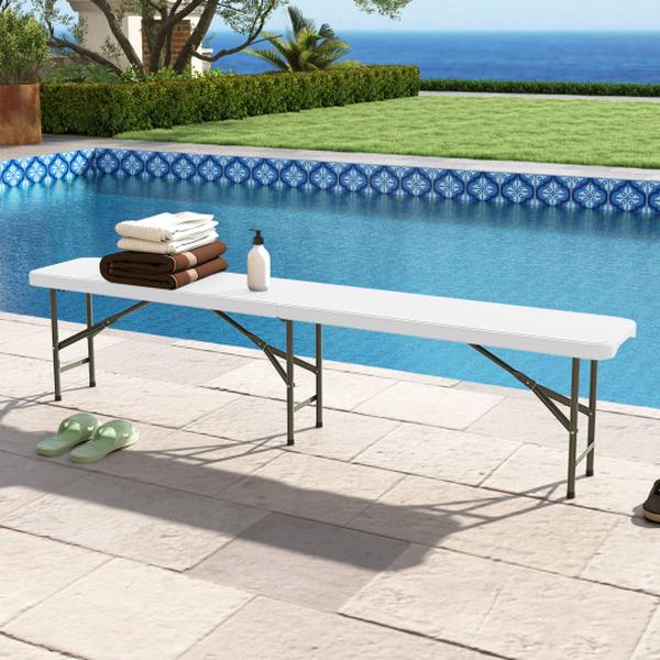 Picture of Costway NP11982WH 6 ft. Plastic Portable Seat Folding Bench with Handle & Lock - White