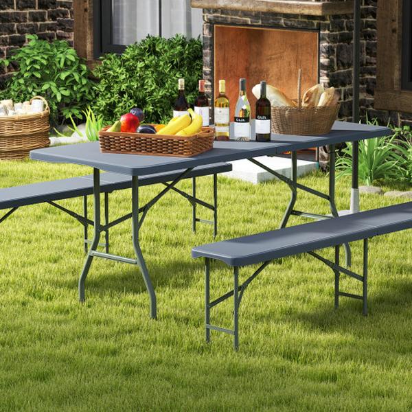 Picture of Costway NP11983GR 6 ft. 350 lbs Portable Fold-in-Half Table with HDPE Tabletop - Gray