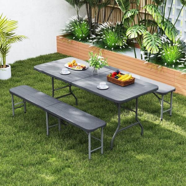 Picture of Costway NP11987GR 6 ft. Folding HDPE Bench with 1320 lbs Capacity & Handle Lock - Gray