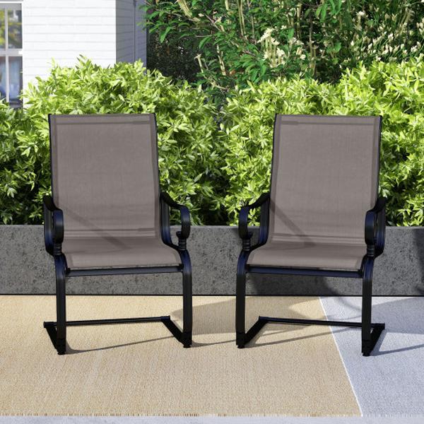 NP11995GR-2 Patio Chairs with Quick-Drying & Breathable Fabric for Backyard - Gray - Set of 2