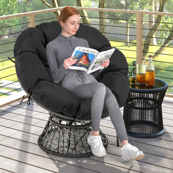 NP12009BK PE Wicker Papasan Chair with Thick & Removable Cushion - Black