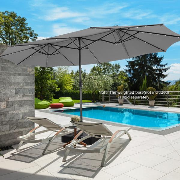 NP12186HS 15 ft. Twin Patio Umbrella with 48 Solar LED Lights - Gray