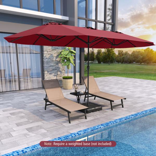 NP12229WN 15.5 ft. Extra-Large Patio Umbrella with LED Solar Lights & Crank Handle - Red