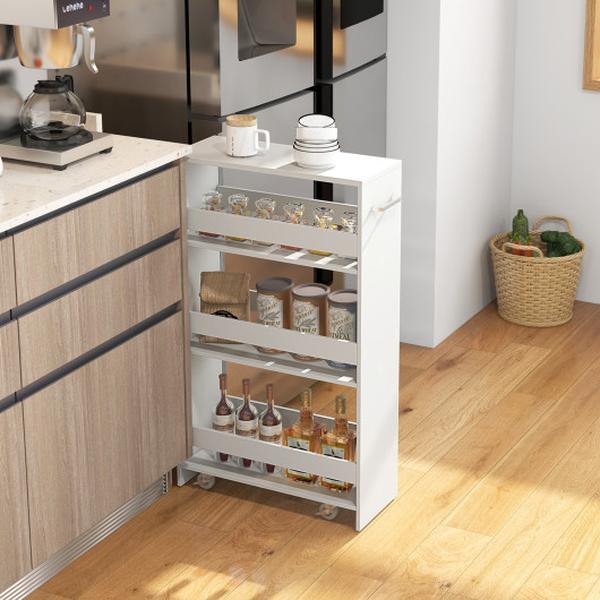Picture of Costway JV12256WH 4-Tier Rolling Storage Slim Kitchen Cart on Wheels with Open Shelves & Handle - White