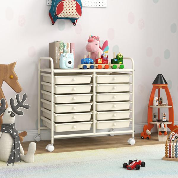JV12580WH 12 Drawers Rolling Storage Cart for Home & Office - White