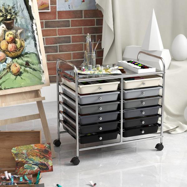 JV12580ZJ 12 Drawers Rolling Storage Cart for Home & Office - Gradient Gray