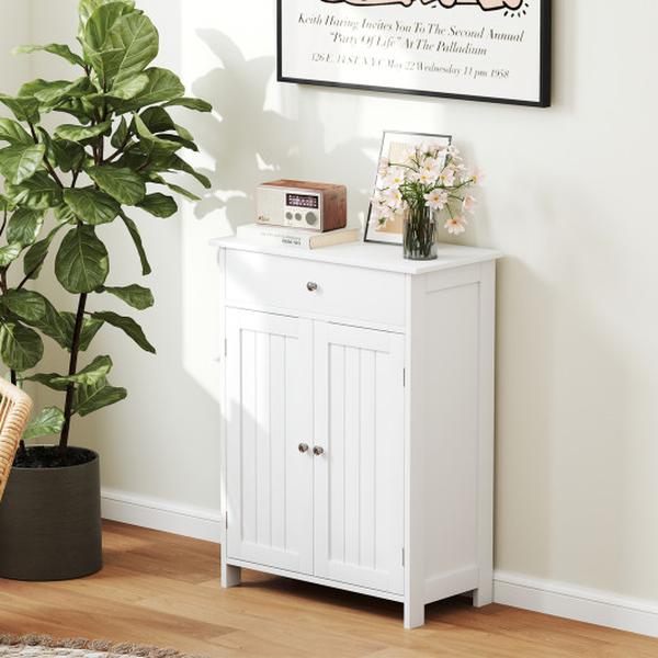 JV12679WH Bathroom Floor Cabinet Freestanding Storage Organizer with 2 Doors - White