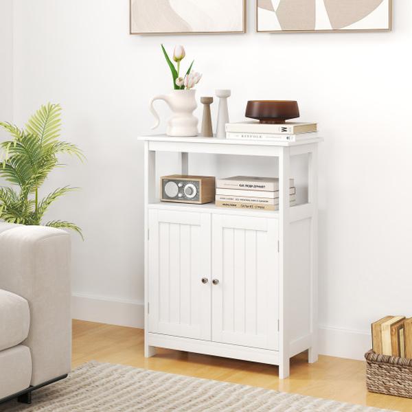 JV12680WH Bathroom Floor Cabinet Freestanding Storage Organizer with Open Compartment - White