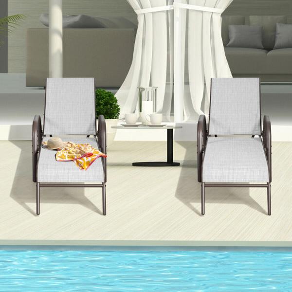 HW66028WH Patio Lounge Chairs - White - Set of 2
