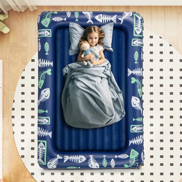 Picture of Costway HY10389US-BL Inflatable Toddler Travel Bed with Electric Pump & Raised Bed Rails - Blue