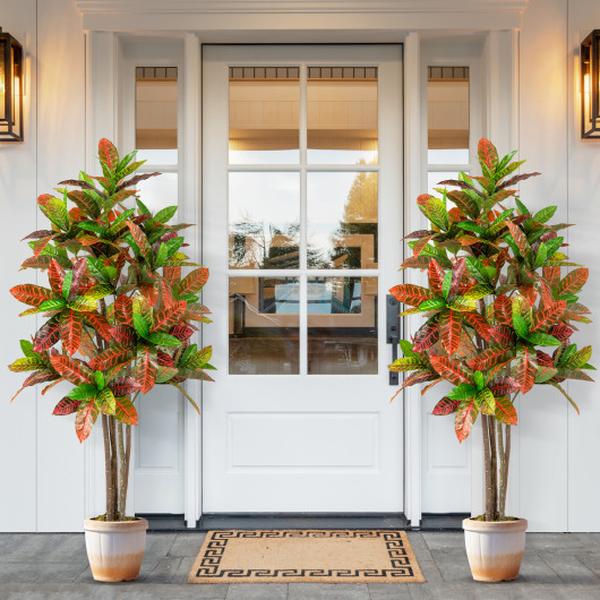 HZ10318-2 5 ft. Tall Artificial Croton Plant with Gradient Leaves & Nursery Pot - Pack of 2