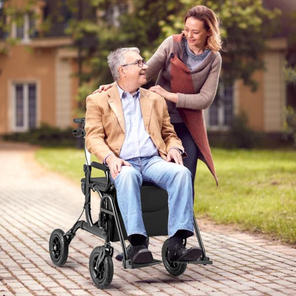 Picture of Costway JH10028BK 2-in-1 Foldable Rollator Walker with Seat ABD 9 in. Pneumatic Tires for Seniors - Black