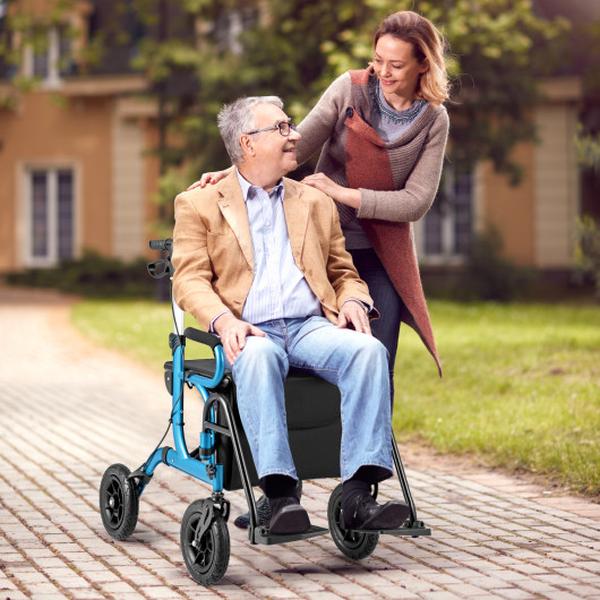 Picture of Costway JH10028NY 2-in-1 Foldable Rollator Walker with Seat ABD 9 in. Pneumatic Tires for Seniors - Navy