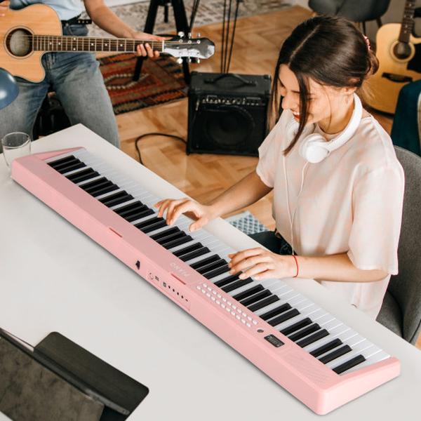 MU10117US-PI 88 Key Foldable Electric Keyboard Piano with Wireless MIDI & Dual Speakers - Pink