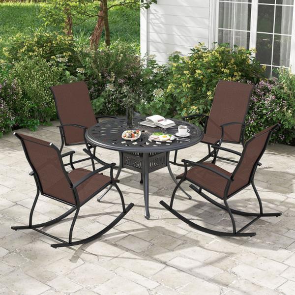 NP11398CF-2 Outdoor Rocking Chairs with Breathable Backrest - Brown - 2 Piece