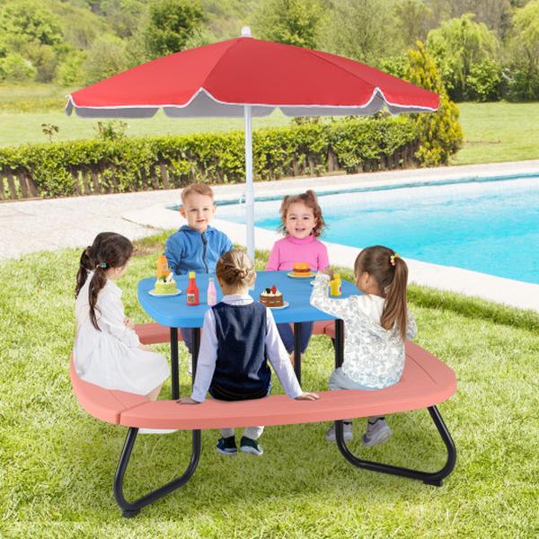 NP11819BL Toddler Outdoor Activity Table with Adjustable & Collapsible Umbrella - Blue
