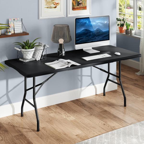 Picture of Costway NP11983DK 6 ft. 350 lbs Portable Fold-in-Half Table with HDPE Tabletop - Black