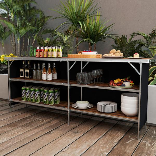 Picture of Costway NP12015CF Aluminum Portable Picnic Table with 2-Tier Open Shelves & Spacious Tabletop - Coffee