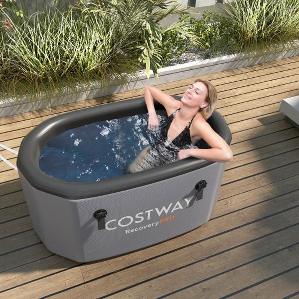 Picture of Costway NP12042GR 129 gal Extra Large Oval Ice Bath Tub with Cover & Hand Pump for Athletes - Gray