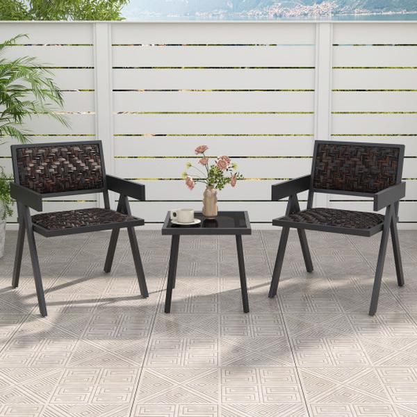 NP12097BN Patio PE Wicker Bistro Set with Quick-Drying Foam - Black - 3 Piece
