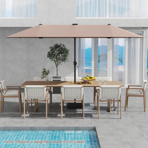 NP12228CF 13 ft. Large Patio Umbrella with LED Solar Lights & Crank Handle - Coffee
