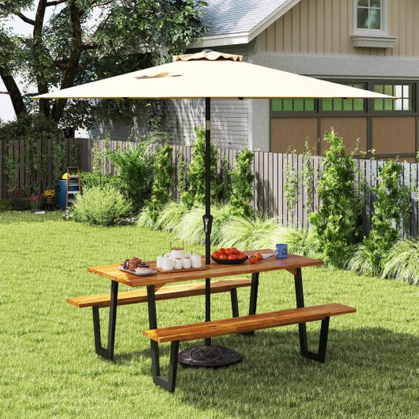 Picture of Costway NP12259BE-OP2261-HW66265- 70 in. Acacia Wood Outdoor Picnic Table Set with 10 ft. Umbrella & Base