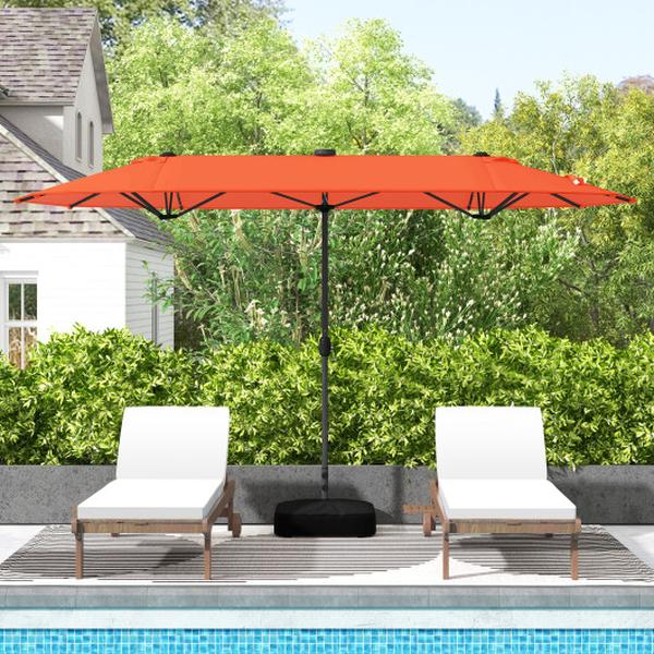 NP12264OR 13 ft. Double-Sided Patio Umbrella with Solar Lights for Garden Pool Backyard - Orange