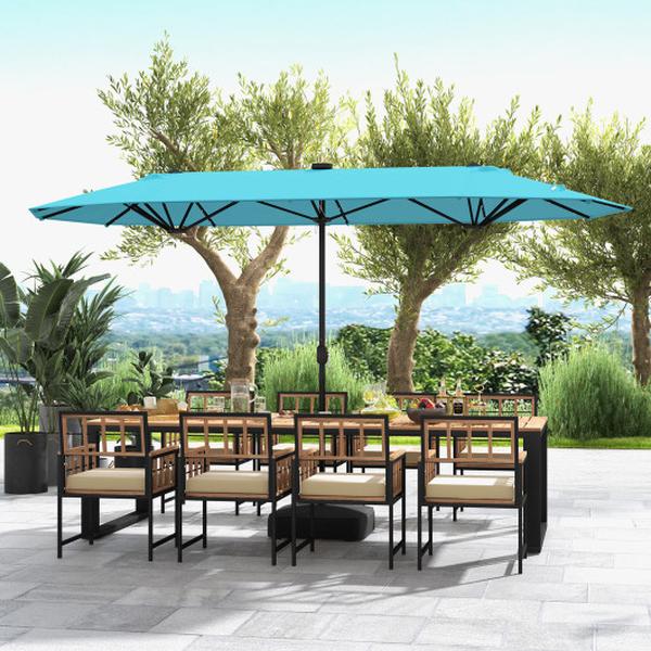 NP12264TU 13 ft. Double-Sided Patio Umbrella with Solar Lights for Garden Pool Backyard - Turquoise