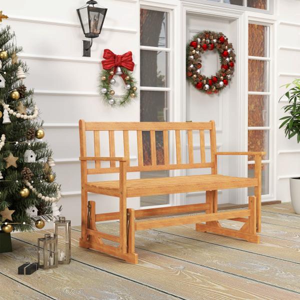 HW72996 2-Person Outdoor Acacia Wood Glider Bench Patio Swing Rocking Loveseat