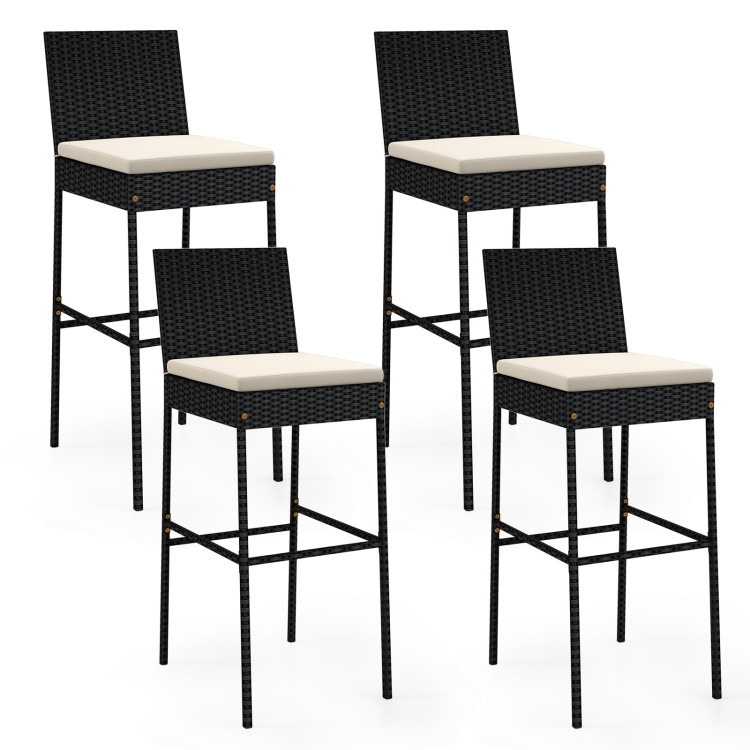 HW73314-4 Patio Wicker Barstools with Footrest & Backrest - Set of 4