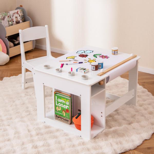 HY10377WH Kids Art Toddler Craft Drawing Desk Table & Chair Set - White