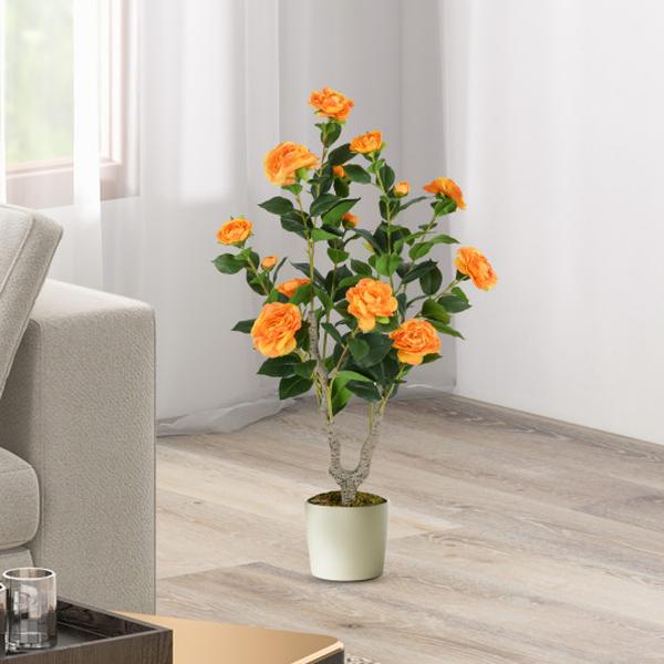 HZ10313OR-1 36 in. Artificial Camellia Tree with Blooming Flower - Orange