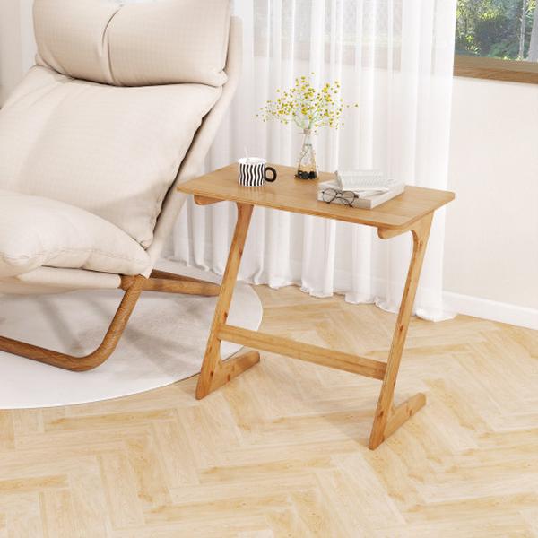 JV10052NA Bamboo Z-Shaped Spacious Sofa Side Table with Space-Saving Tabletop - Natural