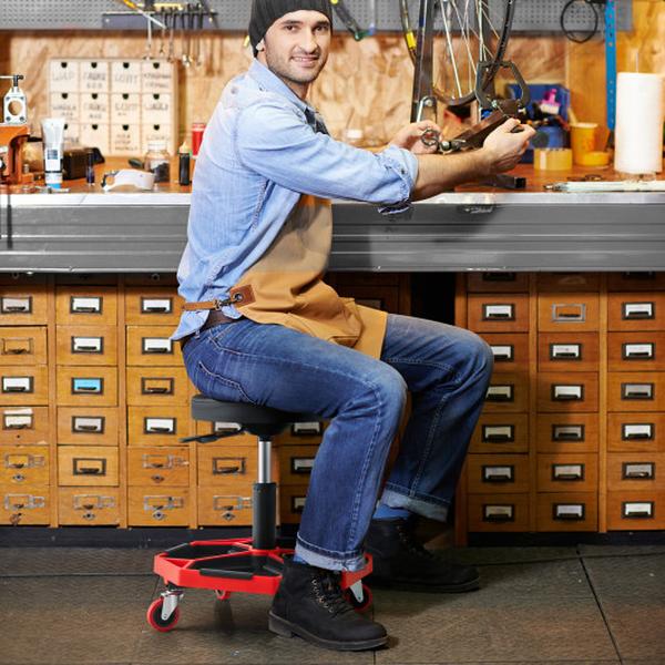 AU10007RE 330 lbs Capacity Pneumatic Rolling Mechanic Stool with Padded Seat - Red