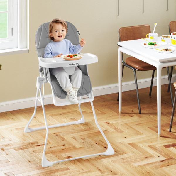 AD10078HS Easy Clean Compact Highchair with Removable Adjustable Tray & PU Seat Cushion - Gray