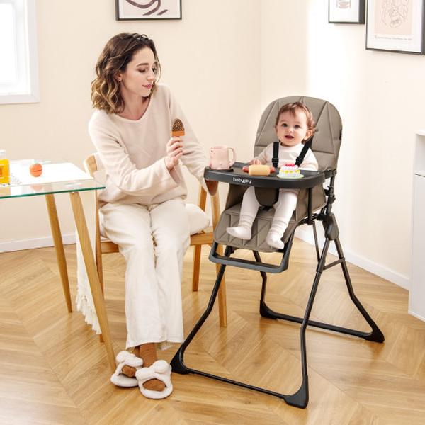 AD10078CF Easy Clean Compact Highchair with Removable Adjustable Tray & PU Seat Cushion - Brown