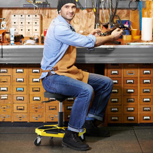 AU10007YW 330 lbs Capacity Pneumatic Rolling Mechanic Stool with Padded Seat - Yellow