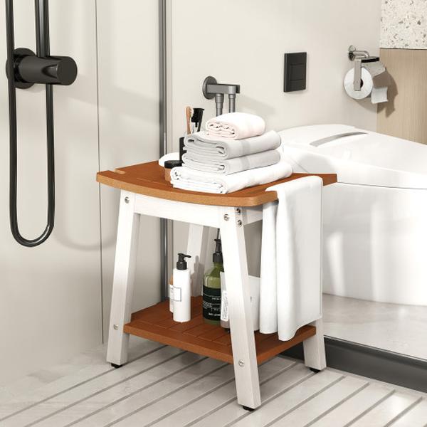 Picture of Costway BA8257BN HIPS Shower Bench Seat with Handle Head - Brown & White