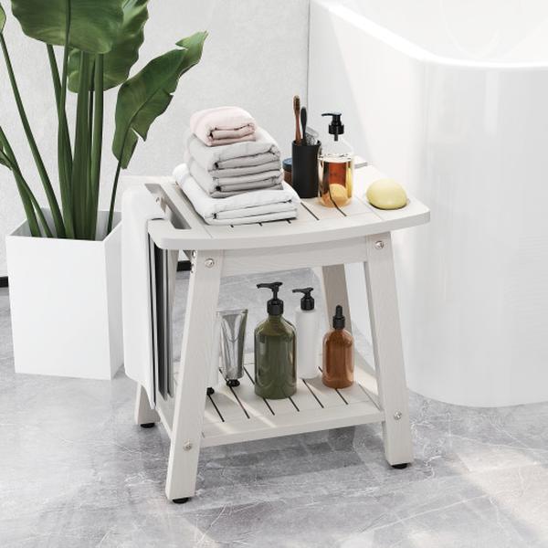 Picture of Costway BA8257WH HIPS Shower Bench Seat with Handle Head - White