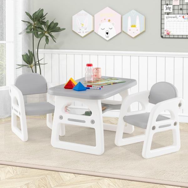 BB5691GR Kids Table & Chair Set with Building Blocks - Gray