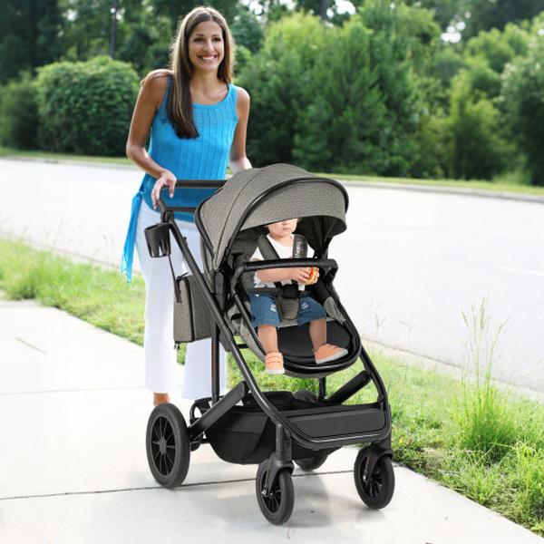 BC10268GR 3-in-1 Folding Convertible  born Stroller with Detachable Bassinet - Gray