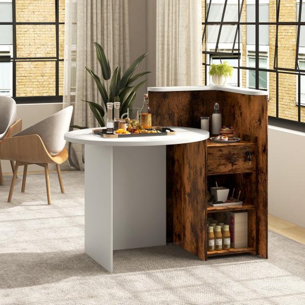 CB10614WH Front Reception Office Desk with Open Shelf & Drawer - Brown & White