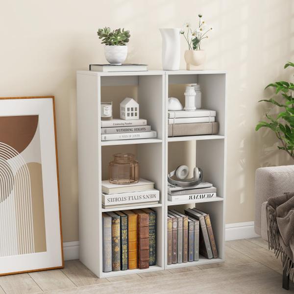 CB10749WH 3 Cube Bookshelf with Back Guardrail for Living Room Bedroom - White