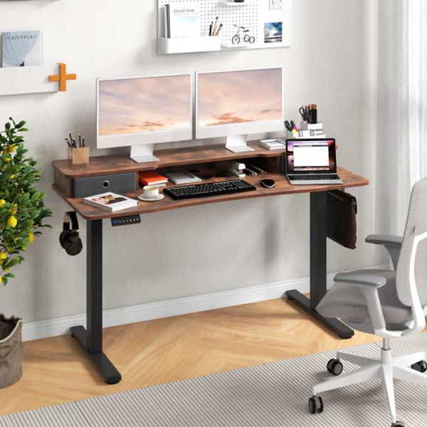 CB10761US-BN 55 x 24 in. Height Adjustable Electric Standing Desk with 2 Drawers - Brown